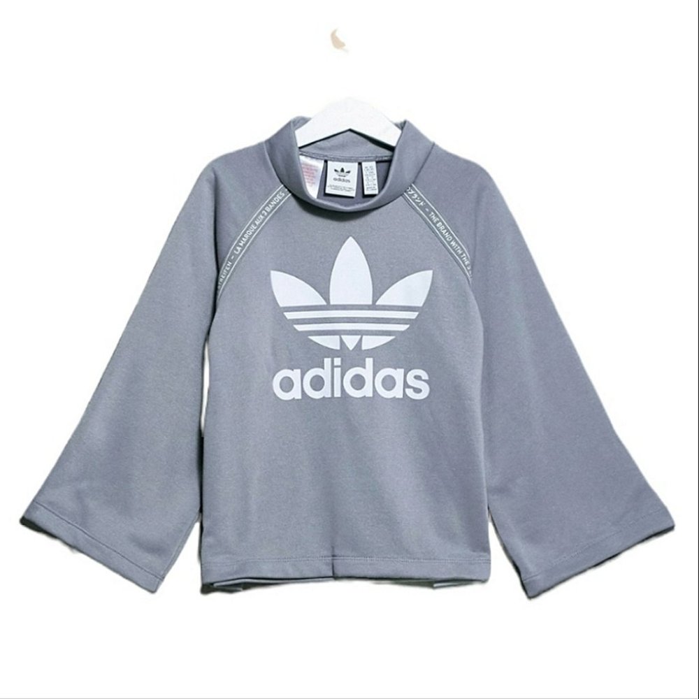 ADIDAS Youth Grey Wide Sleeve Side Slit High Neck Sweatshirt